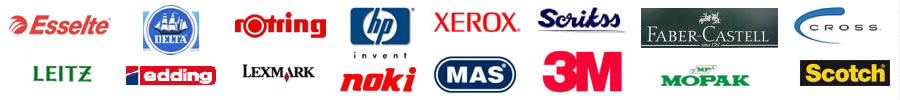 Çalıştığımız markalar: Esselte, Faber-Castell, Rotring, HP, Xerox, 3M, Lexmark, Cross, Scotch, Leitz, Edding, Scrikss, Noki, MAS, Mopak, Delta